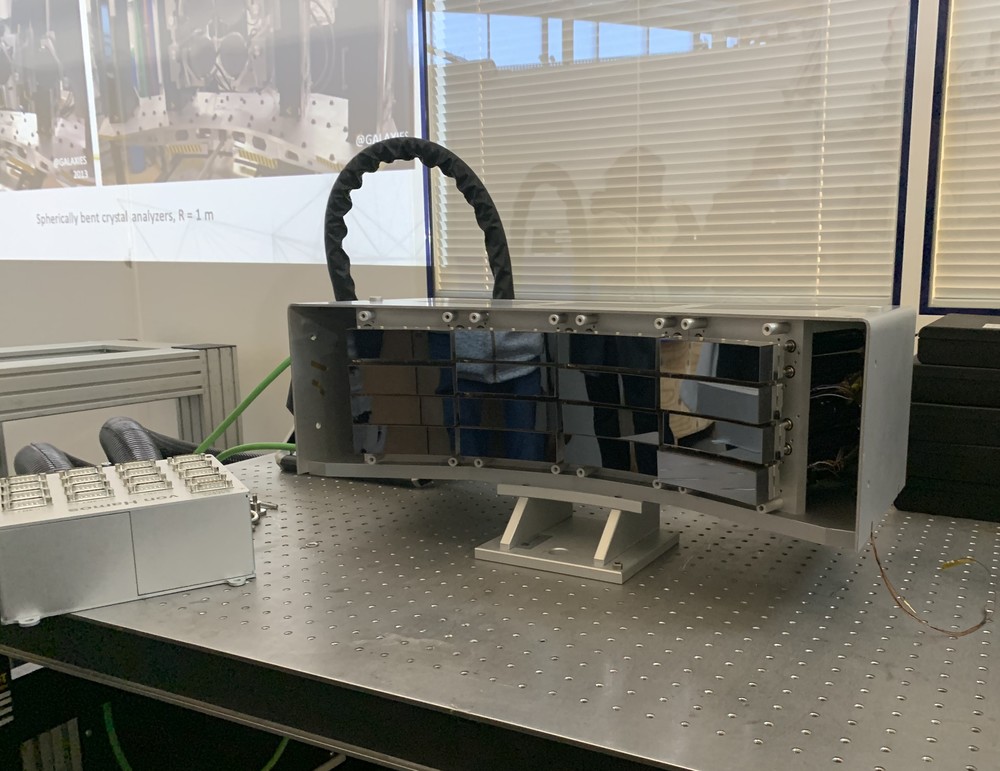 Von Hamos Analyzers Von Hamos spectrometer with 16 Von Hamos Analyzers (8 Si(111) 110x30 mm² R=500 mm + 8 Si(220) 110x30 mm² R=500 mm) supplied by Saint-Gobain Cristaux & Detecteurs in France.
